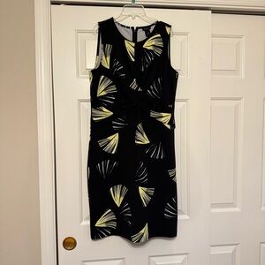 Ann Taylor Factory Women's Black & Yellow Pencil Twist Dress Fan Pattern 12